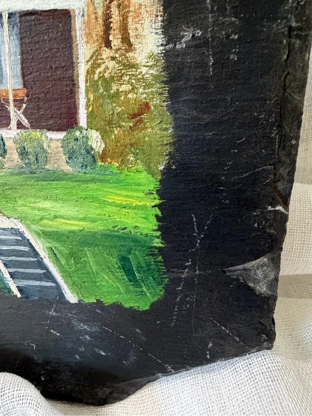 Vintage Ellen Cranor Hand Painted Slate Rustic Farmhouse House Signed
